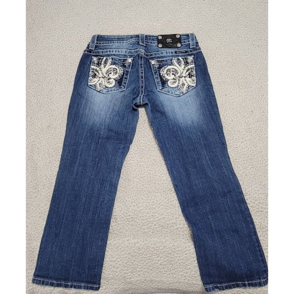 Miss Me Womens Blue Denim Easy Cropped Jeans Embellished Low Rise Size 26 - Picture 9 of 12